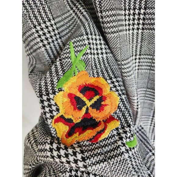 Zara Trafaluc Houndstooth floral embroidered long sleeve checkered slouchy top - Picture 8 of 10